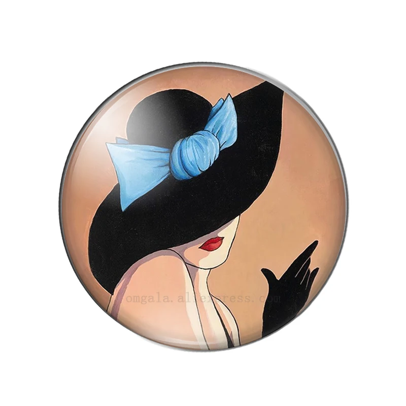 OMGALA Fashionable Modern Girl Picture 12mm/14mm/16mm/18mm/20mm/25mm Round Photo Glass Cabochon Demo Flat Back Making Findings