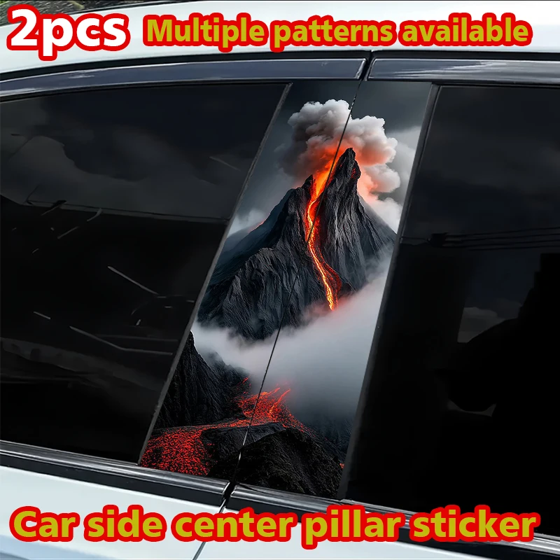 2Pcs car B pillar sticker, volcano, scratch-proof personalized film