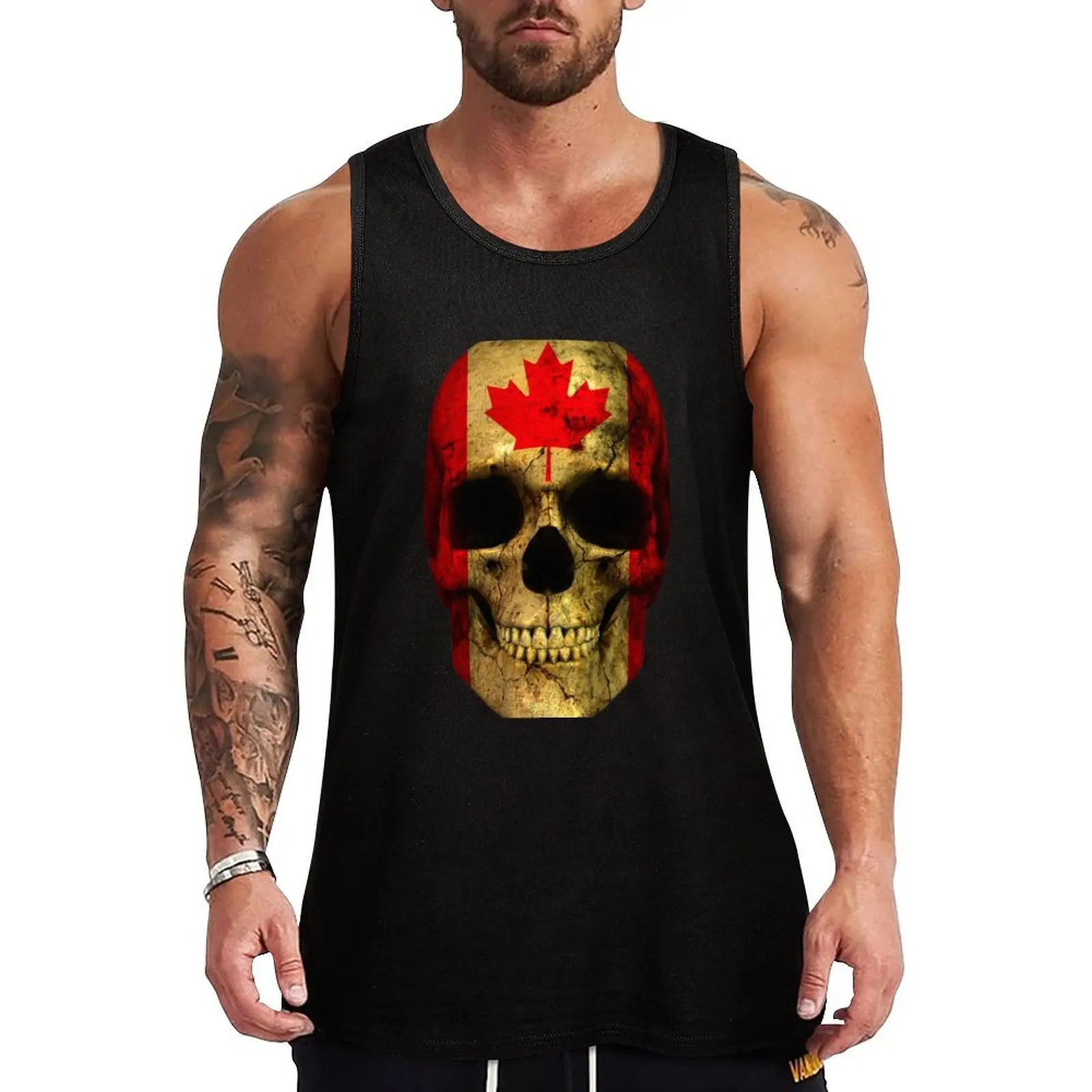

Skull with Canada Flag Skeleton Canadian Roots Tank Top Men's summer vest t shirt gym men
