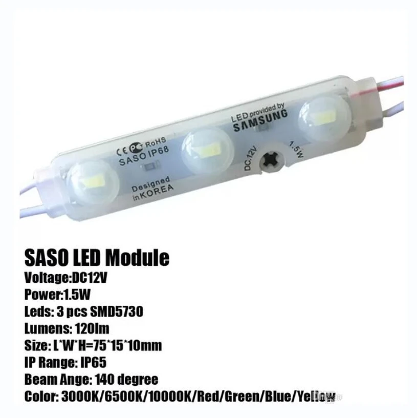 Samsung Chip SMD 5730 3 LED moduł led wtrysku 12V z obiektywem wodoodporny IP68 1.5W biały LED znak sklep banner kanał litery