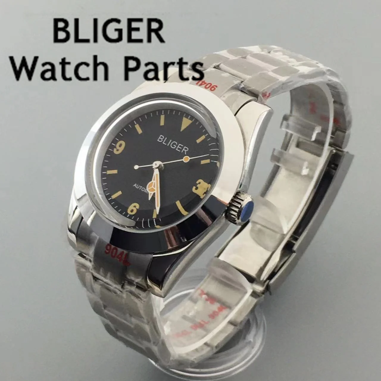 BLIGER 36mm Polished Automatic Men Watch Oyster Bracelet NH35A MIYOTA 8215 PT5000 Movement Sapphire Crystal Green Luminous Dial