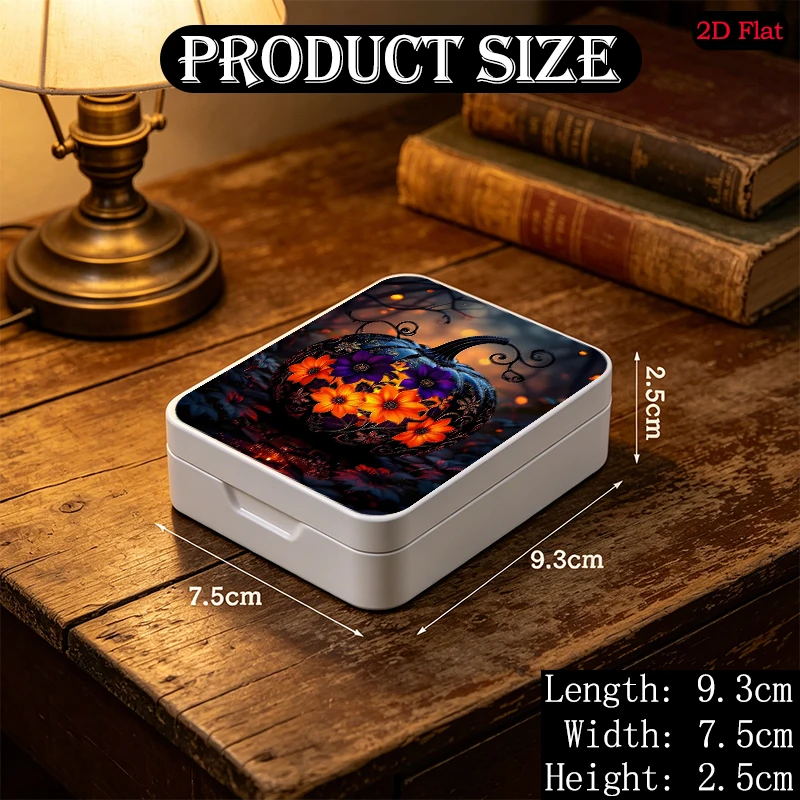 Halloween Pumpkin Theme Flip Top Square Tin Box Thickened Tin Portable Travel Desktop Jewelry Storage Box, 2D Flat
