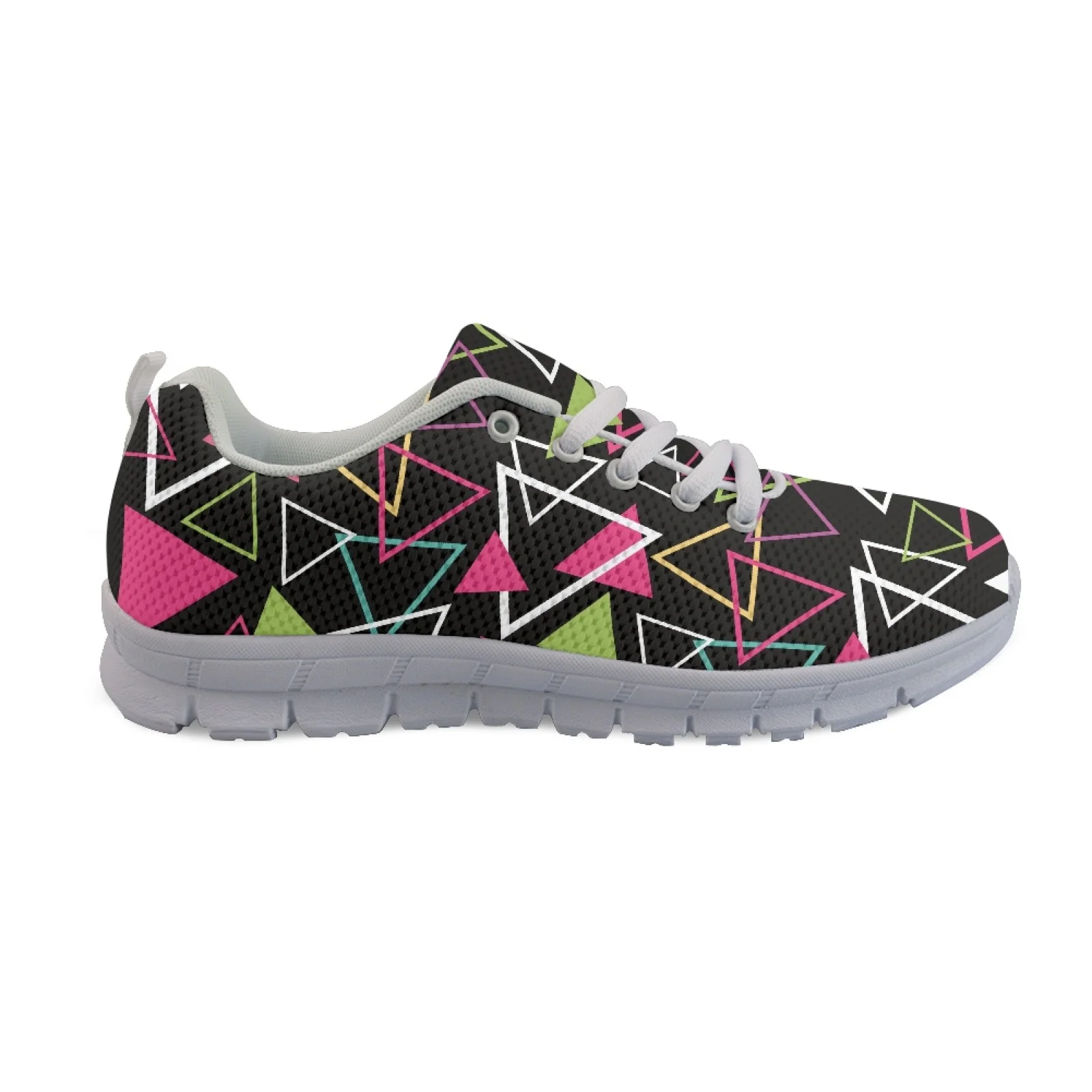 Coloranimal Triangle Pattern Breathable Sport Athletic Shoe for Men Mesh & EVA Sole Women Sneakers Running Shoes for Training