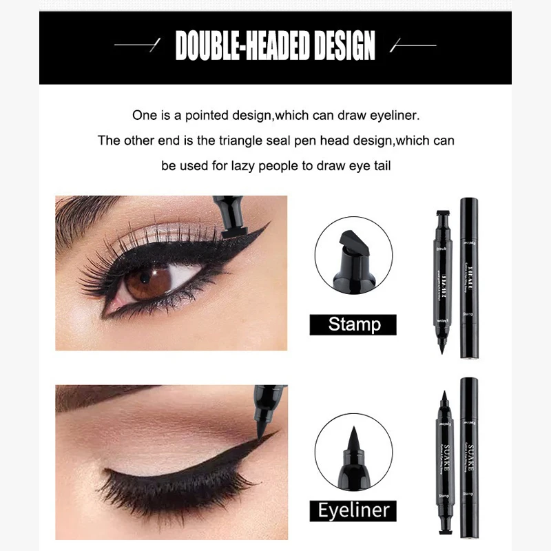 Zwarte dubbelzijdige sneldrogende Triangle Star Seal Eyeliner Pen Waterdicht Blijvend Niet-vlekkend Vloeibaar Eyeliner Potlood Cosmetisch