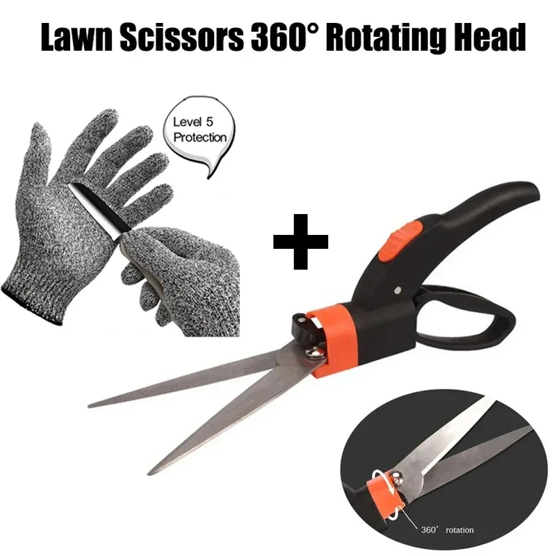 360 Rotation Handheld Gardening Grass Trimming Shears, Lawn Pruning Hedge Shears with Sharp Tip, Multifunctional