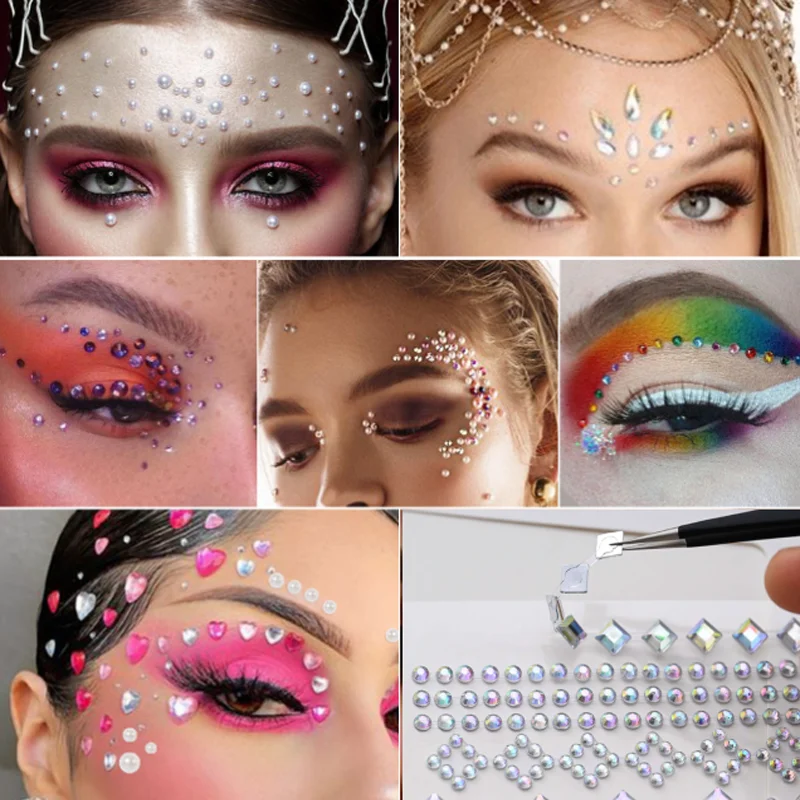 

Алмазные наклейки для лица, лоб, глаз, клейкие бусины для бровей, украшения, бал, вечерние макияж, косметические наклейки, сделай сам, наклейки для лица