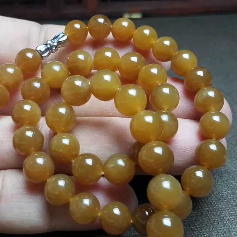 Women's Buddha Hetian Russian Sugar Color round Beads Jade Necklace Wholesale