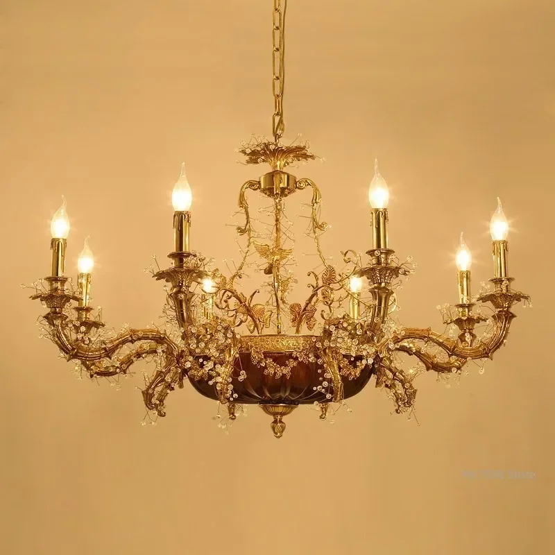

French chandelier for bedroom and dining room retro and creative country style luxurious villa all-copper lamp fixture