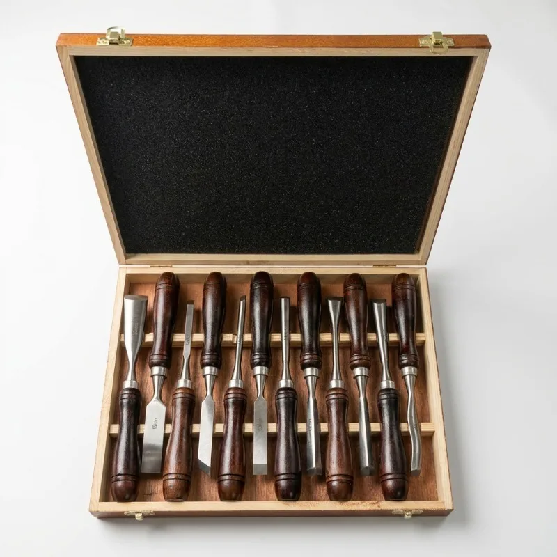 Wood Handle Detail Carving Chisel 12-piece Set 60CRV Professional Sculptural Wood Chisels DIY Cutter Chisel Woodworker Hand Tool