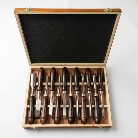 Wood Handle Detail Carving Chisel 12-piece Set 60CRV Professional Sculptural Wood Chisels DIY Cutter Chisel Woodworker Hand Tool