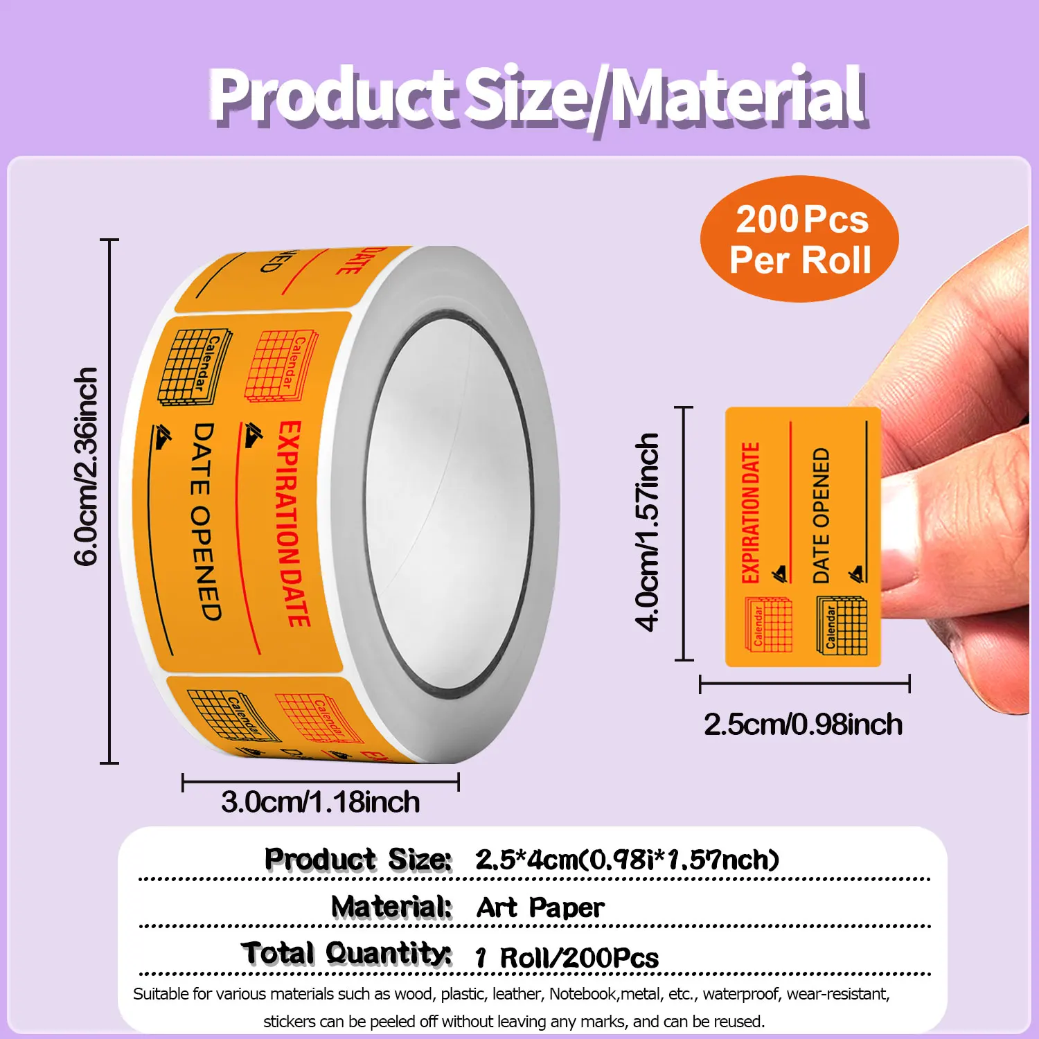 1Roll(200Pcs) EXPIRATION/OPENED Date Stickers With Black Marker Pen 0.98*1.57'' Satety Date Freezer Pantry Index Labels Seal Tag