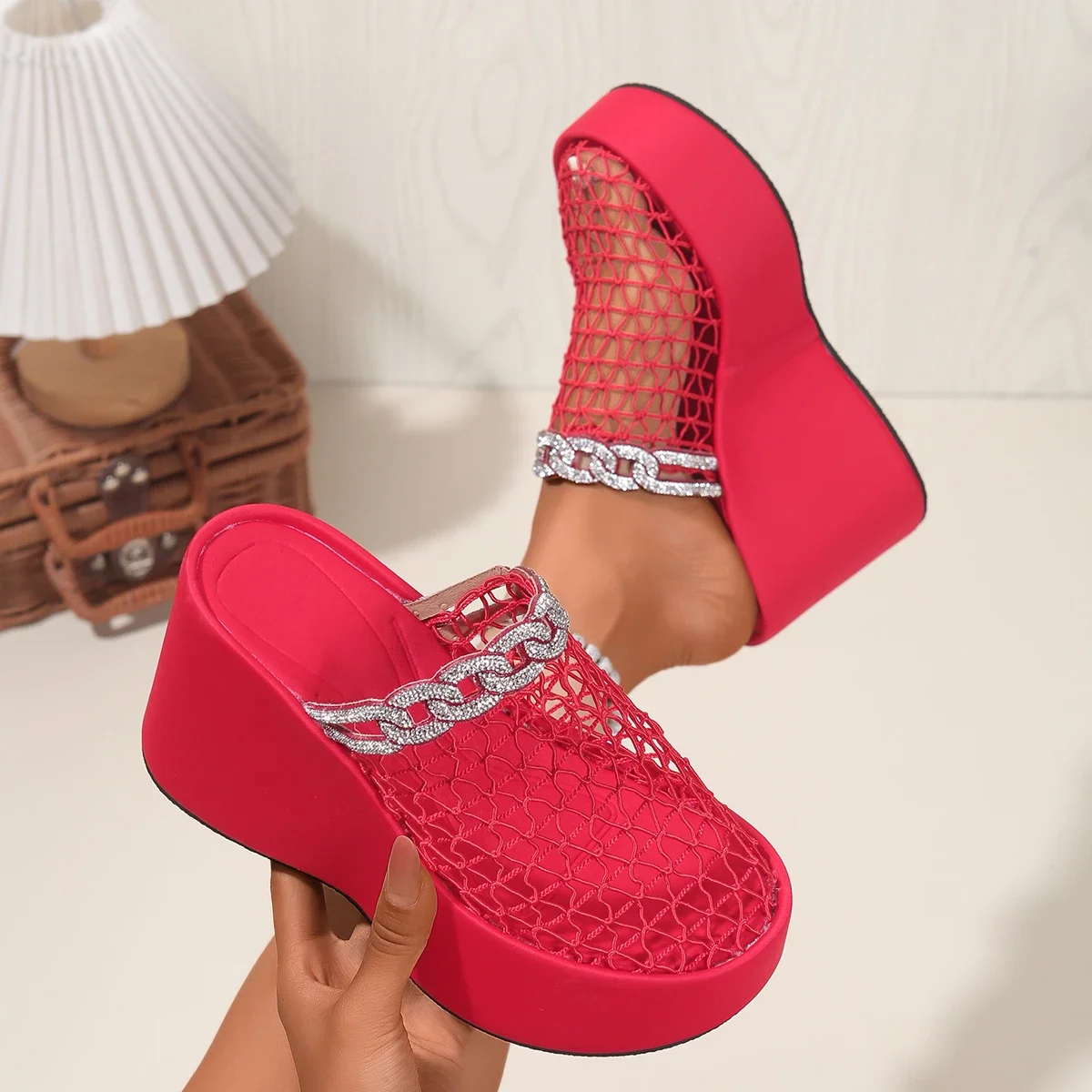 

2025 Women Sandals Fashion Luxury Platform Sandals Wedges Slippers Thick Soled Mesh Outdoor Solid Shoes Women Zapatos De Mujer