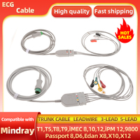 Compatibility Mindray BeneView T1,T5,T8,T9,iMEC 8,10,12,iPM 12,9800,Beneheart D6,Passport 8,Edan X8,X10,X12 ECG Cable