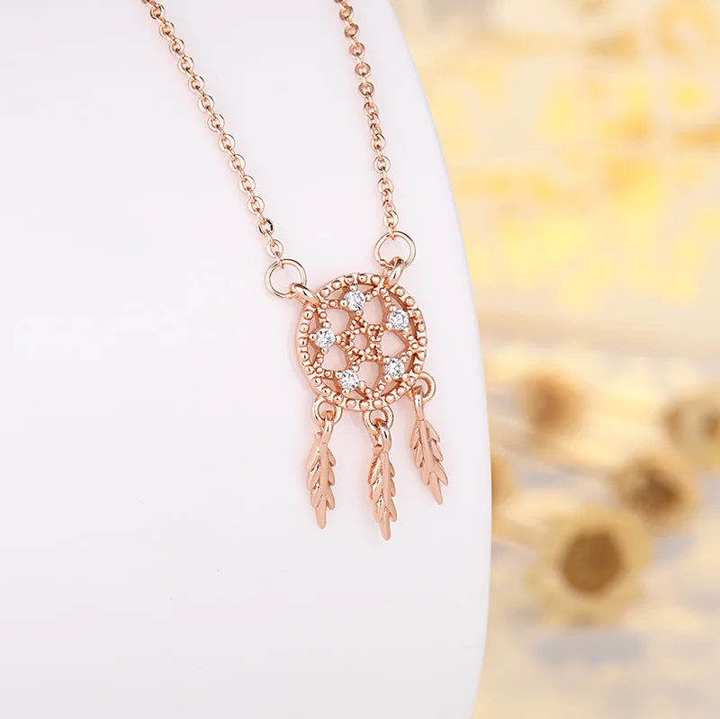 Hot 925 silver feather dream catcher necklace wholesale Korean version of the simple fashion wild sweet jewelry