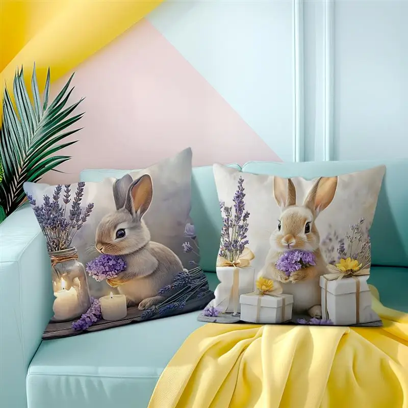 4pcs/Set Happy Easter Decoration Pillowcase Home Festive Flower Butterfly Rabbit Egg Print Living Room Sofa Cushion Cover