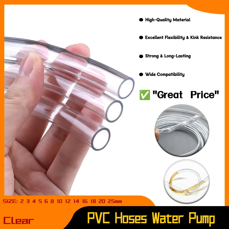 

High Quality Transparent PVC Plastic Hoses 2 3 4 5 6 8 10 12 14 16 18 20 25mm Water Pump Tube Hoses Aquarium Tubing Garden Hose