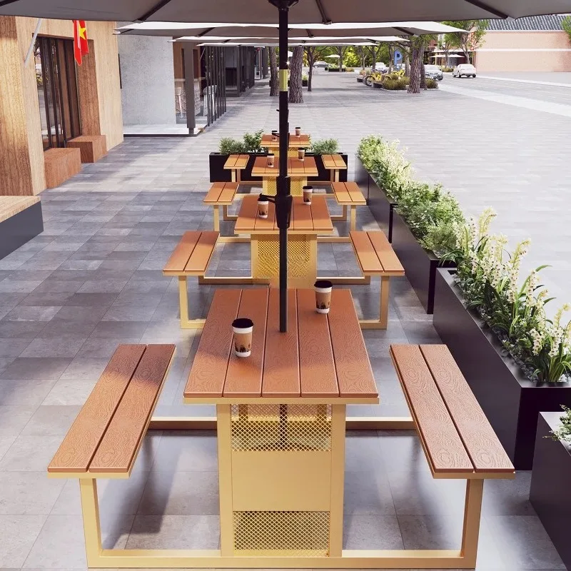chair with umbrella set, courtyard garden open-air milk tea shop, coffee shop, casual one-piece table and chair combination
