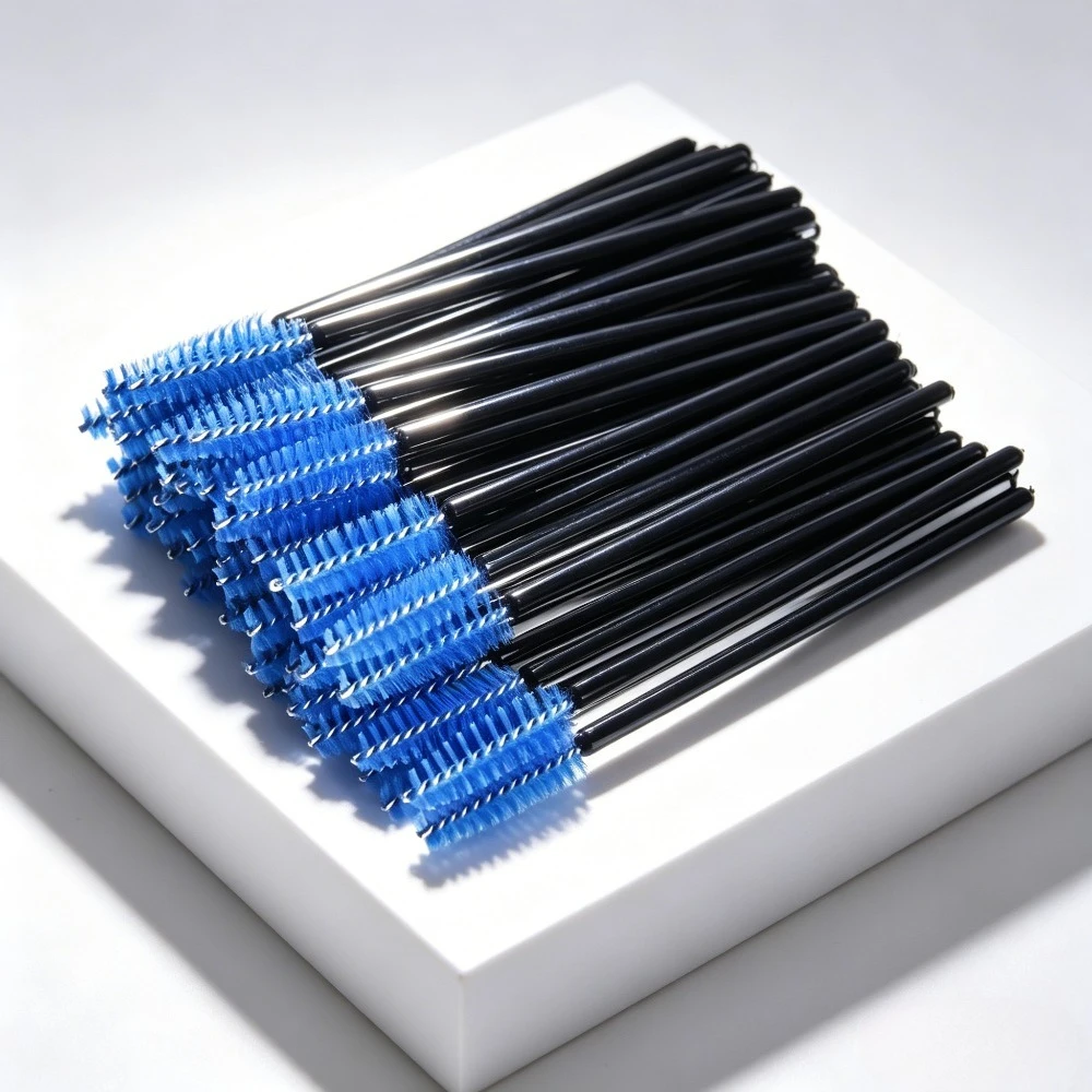 50 varitas de rímel para mujer, cepillos profesionales para extensiones de pestañas, cepillo para cejas, aplicador de maquillaje (azul)