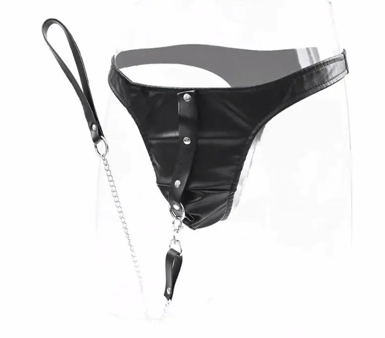 Thierry flirting sex products sexy Fetish pu Leather briefs With Leash for men, adult games Chastity Panty for couples