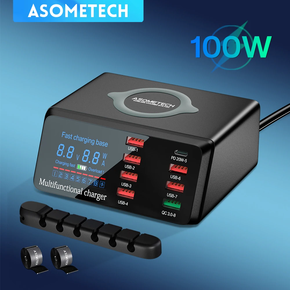 ที่ชาร์จแบบไร้สายที่ชาร์จแบบเร็วอะแดปเตอร์ที่ชาร์จ USB PD แท่นชาร์จสำหรับ iPhone iPad แท็บเล็ต Samsung