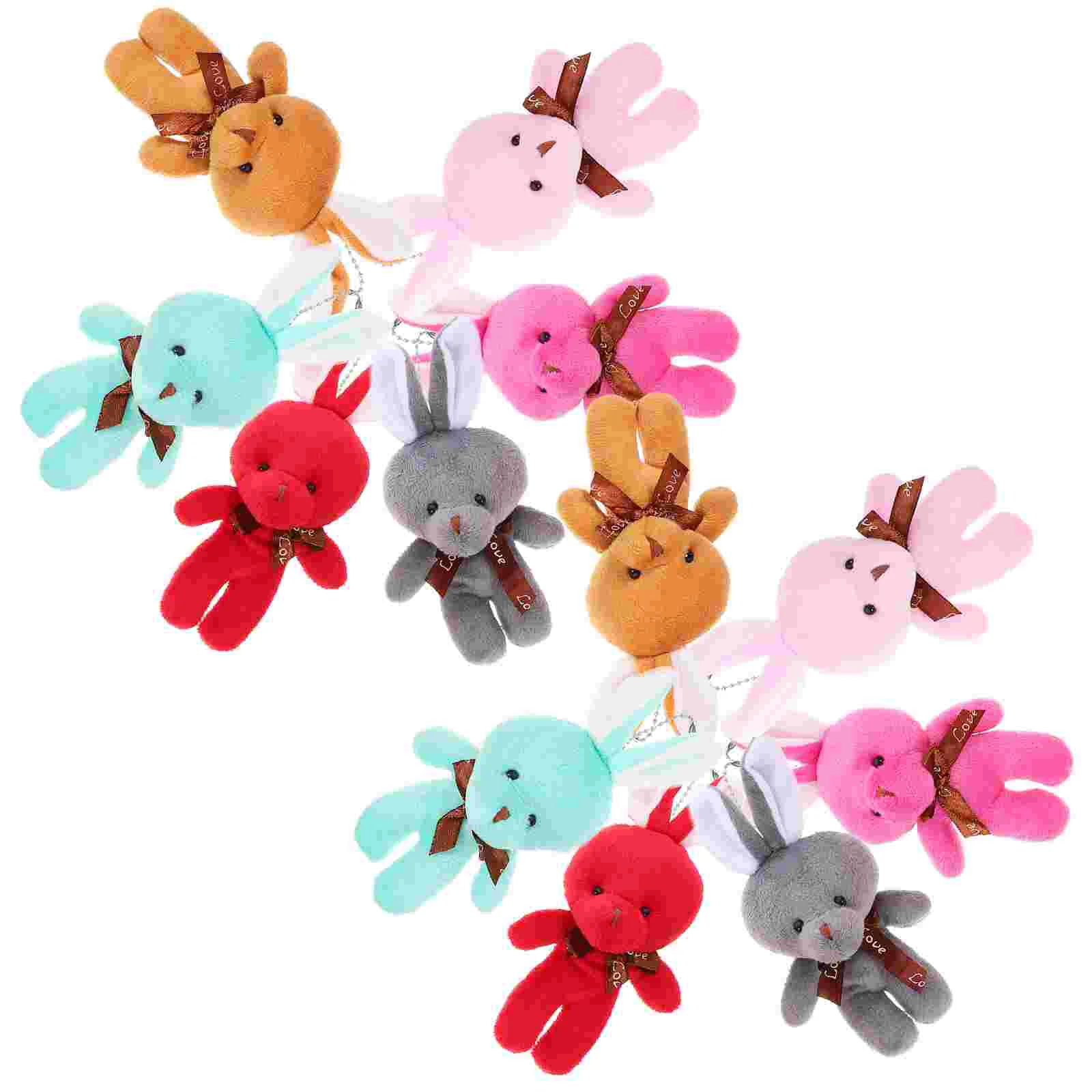 

12 Pcs Rabbit Keychain Stuffed Bunny Mini Plush Animal Zinc Alloy Cute Pendant