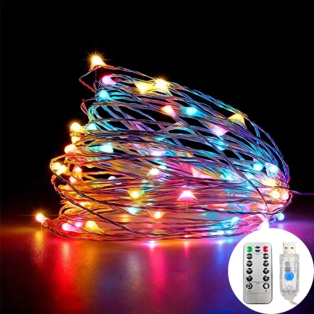 LED Copper Wire Fairy String Lights USB Powered Remote Control 8 Modes Multicolor for Christmas Party Home Balcony Table Decor