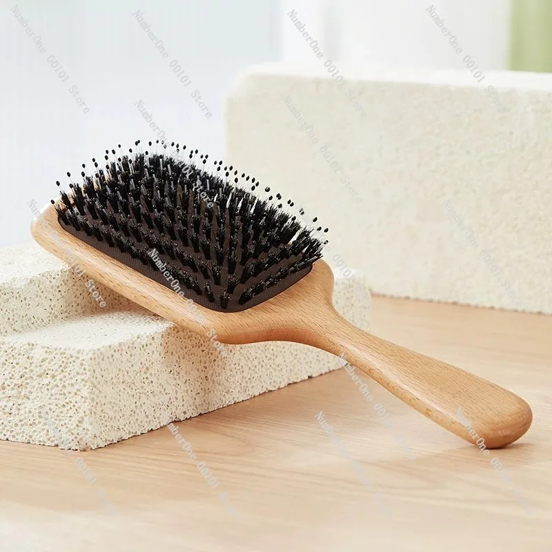 Premium Natural Boar Bristle Hair Brush Air Cushion Scalp Massage Comb for Women Anti Static Detangling Smo