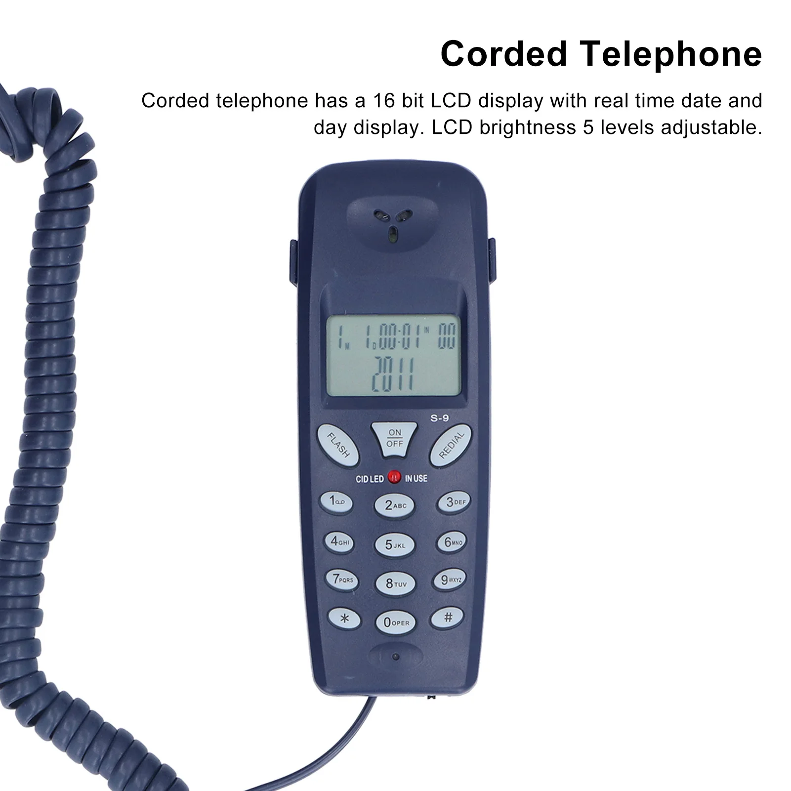 Wired landline phone, FSK/DTMF caller ID display, 12-digit LCD display, redial/hold function, home corded telephone