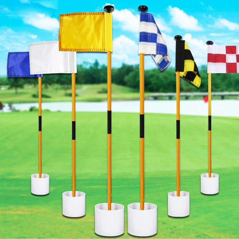 Portable Detachable Golf Flagsticks Putting Green Flags Hole Cup Set Golf Pin Flags for Driving Range Outdoor Backyard Sports