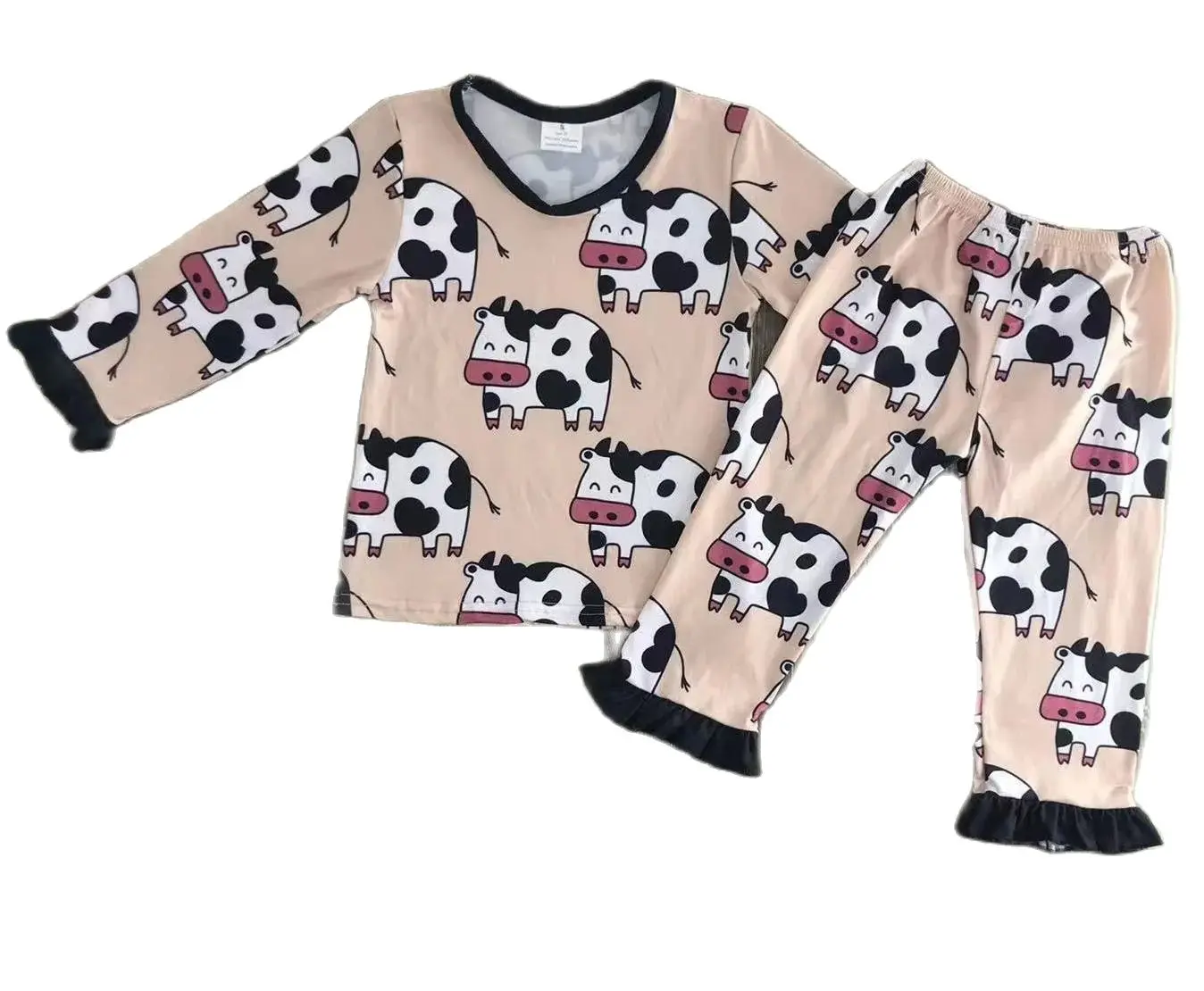 Cow pattern  Pajamas  for boys girl  set autumn long-sleeved pajamas plus long pants childrens clothes cotton