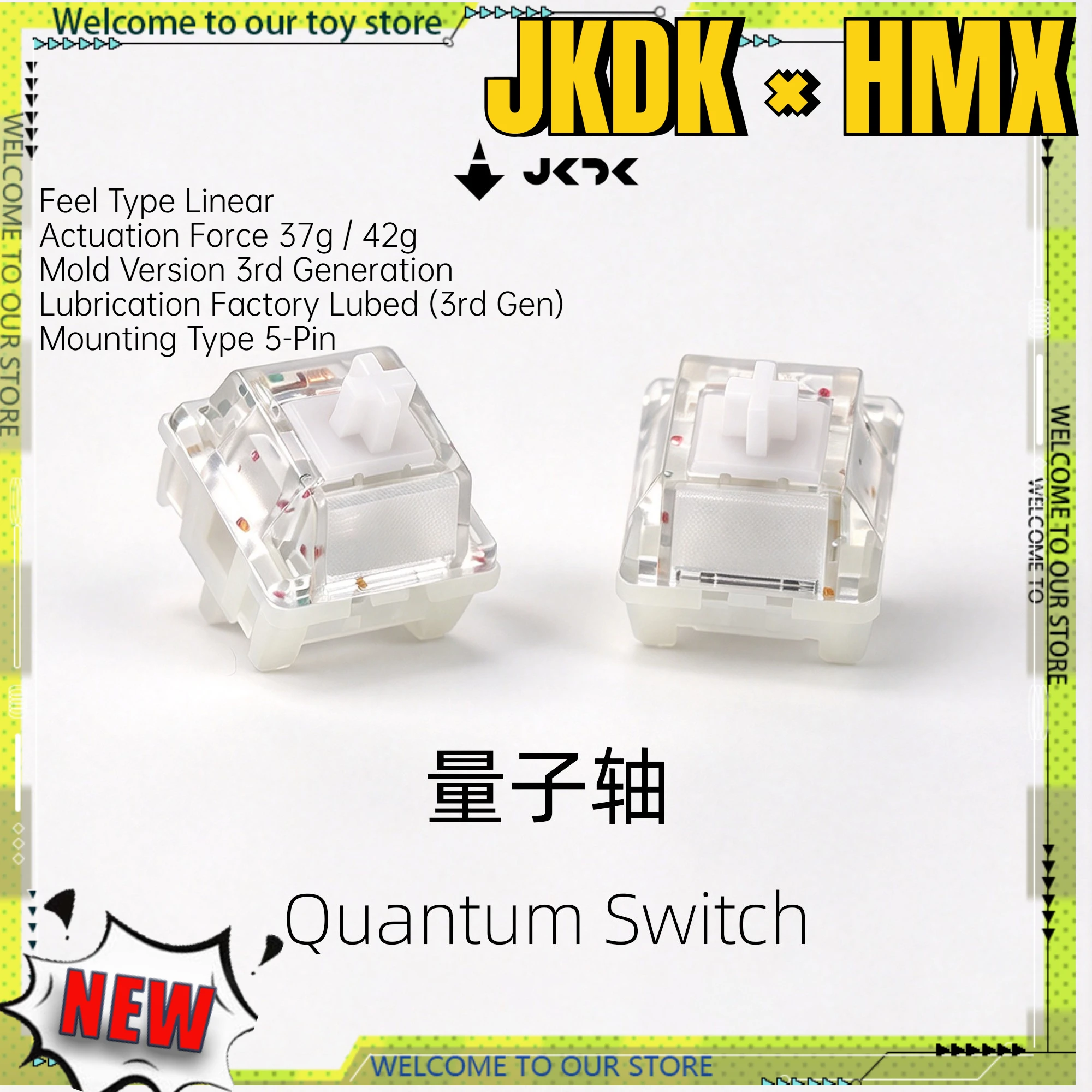 JKDK × HMX Quantum Switch 5-Pin Linear Mechanical Keyboard Switch POM Modified Stem PA12 Top Housing  N4 Bottom 22mm Spring