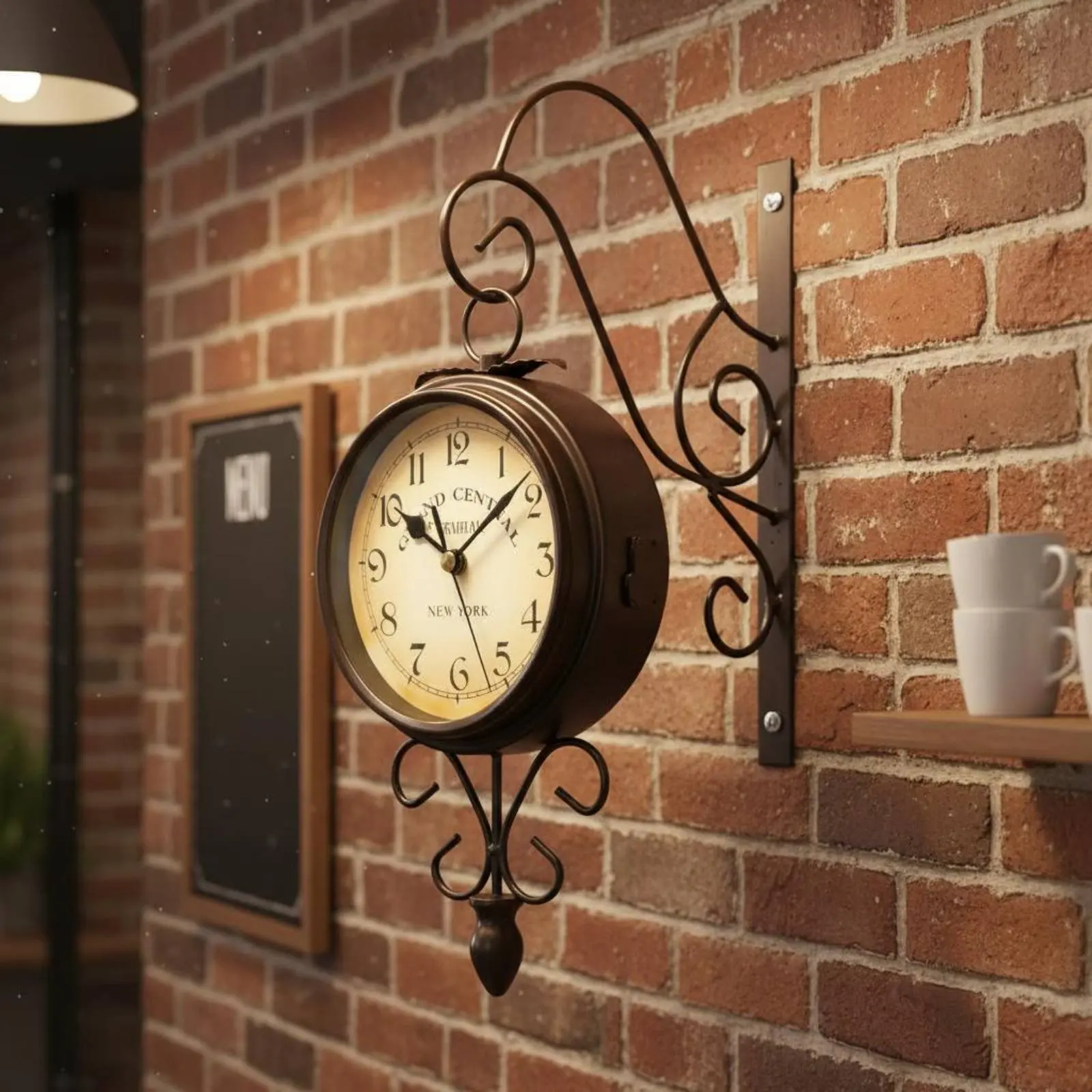 Double-Sided Wall Clock Easy to Read Vintage Station Clock House Decoration Silent Movement for Patio, Garden