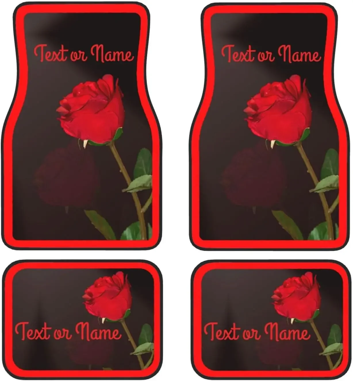 

Red Rose Car Floor Mats for Women Personalized Car Floor Mats with Text or Name Customized Car Floor Mats 4-Piece Set