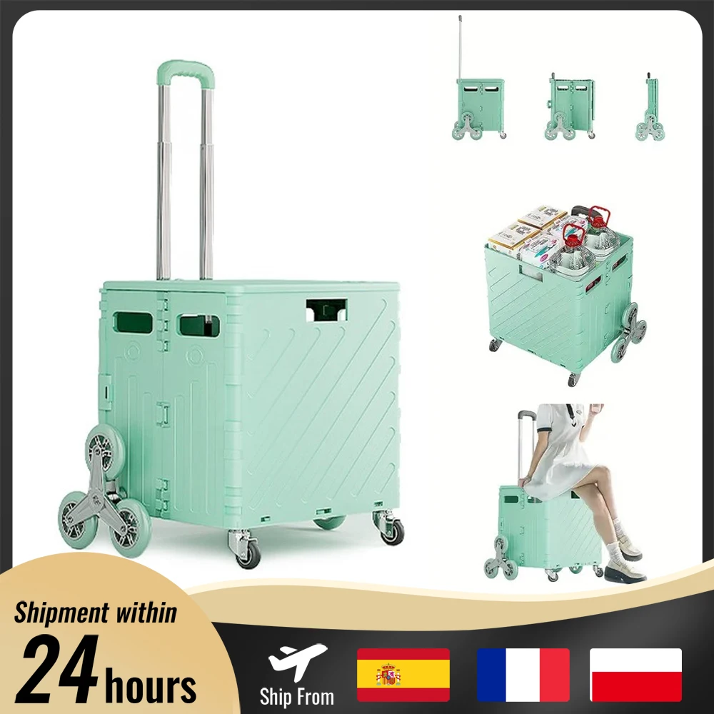 Multifunktionaler zusammenklappbarer Einkaufswagen Climbing Express Kleiner 8-Räder-Zugwagen für Zuhause, Outdoor, Camping, Lebensmittelgeschäft, Einkaufswagen