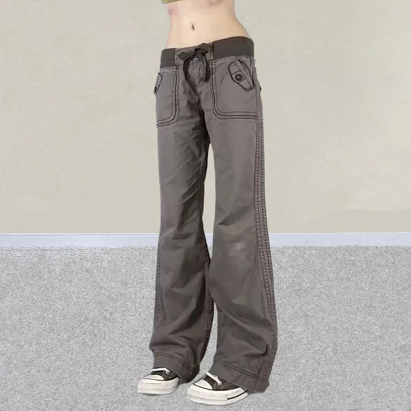 2025 américain rétro Y2K mode Patchwork taille basse gris Baggy jean Pantalon pour femmes vêtements gothique dame Pantalon Femme