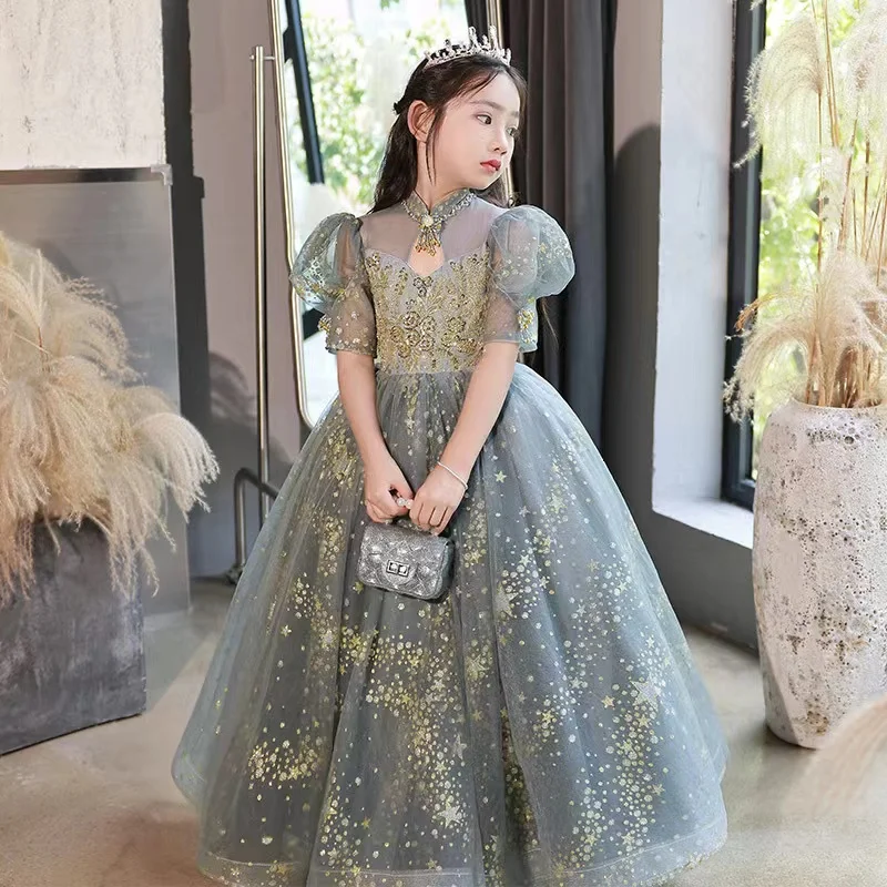 Gorgeous Sequin Lace Flower Girl Dress Teenage Wedding Dresses Princess Pageant Long Vestidos Christmas Formal Party Clothes