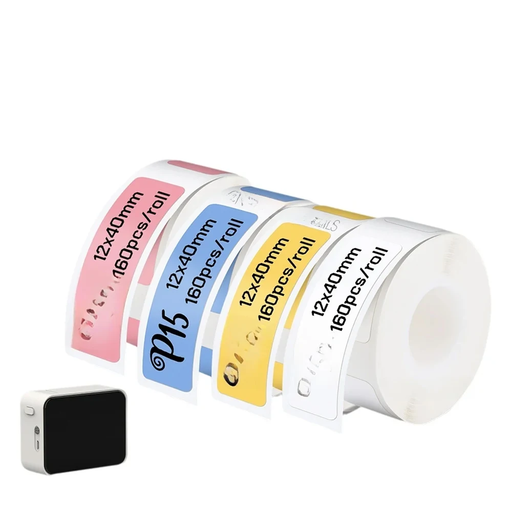 

4pack White Label Tape for P15 Label Maker Thermal Printer Paper 12mmx40mm 160PCS/Roll Waterprood Adhesive DIY Printing Sticker