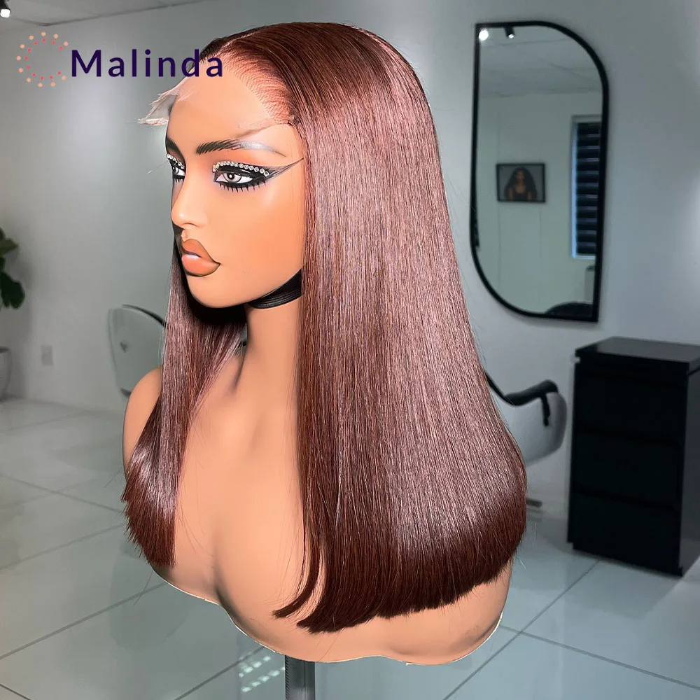 Honey Blonde Dark Brown Colored Glueless Wig Human Hair Preplucked Ready To Wear 9x6 Bone Straight Transparent Lace Closure Wig