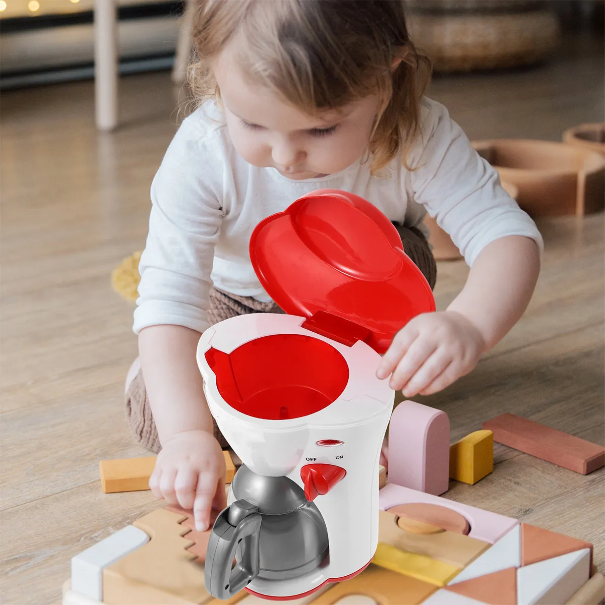 

Детская кофеварка (1 шт.), развивающая игрушка для ролевых игр, имитация кухонной техники, безопасная, прочная, пластиковая, для игры в дочки-матери.