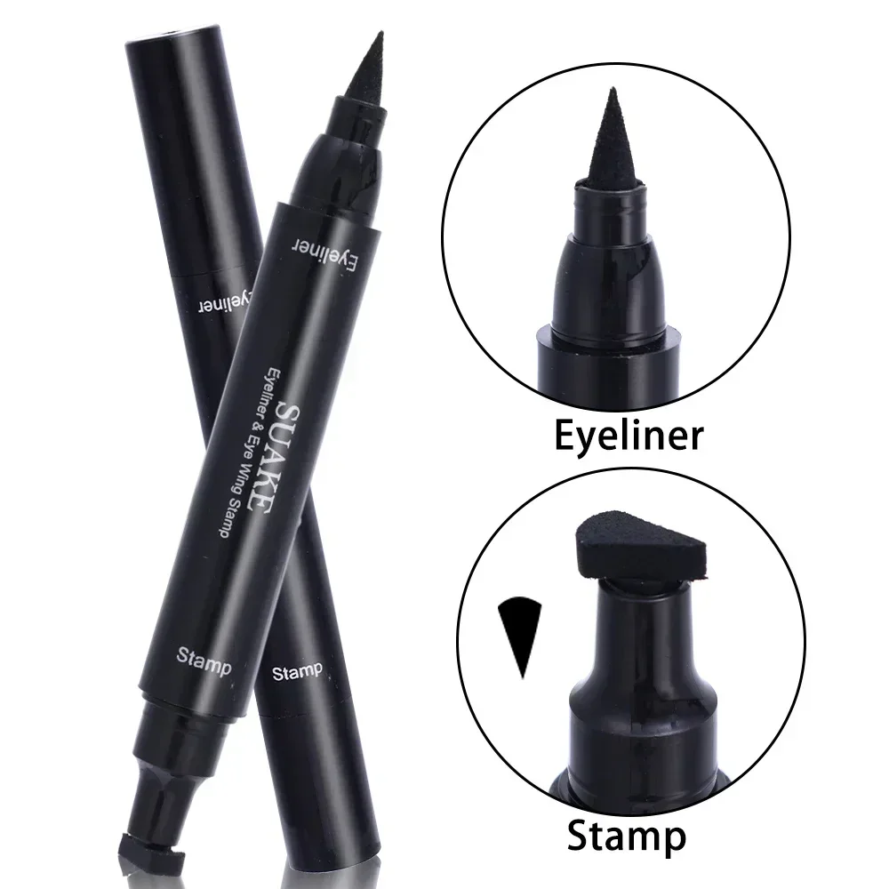 Double-Headed Stamp Eyeliner Pencil Matte Black Quick Drying Waterproof Triangle Seal Eye Liner Long-lasting Women Eyes Makeup