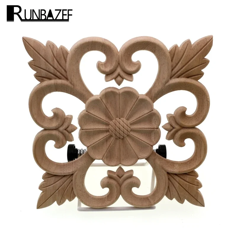 

RUNBAZEF Wooden Decoration Loud Carving Square Decorative Flower vintage Home decor Furnishings craft wood figurine miniature