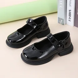 Kids Leather Shoe Glossy PU Black School Girl Shoes Spring Autumn Versatile Children Performance Mary Jane Shoes Non-slip Soft