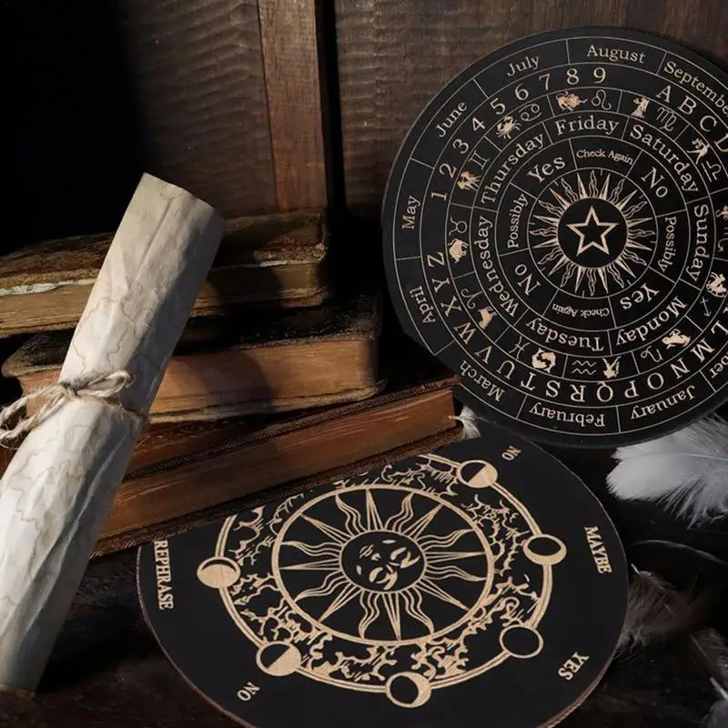 Tablero de péndulo de madera, placa Carven de energía de adivinación de luna y estrella, tabla de meditación curativa, adornos metafísicos, tablero de Ouija de Altar