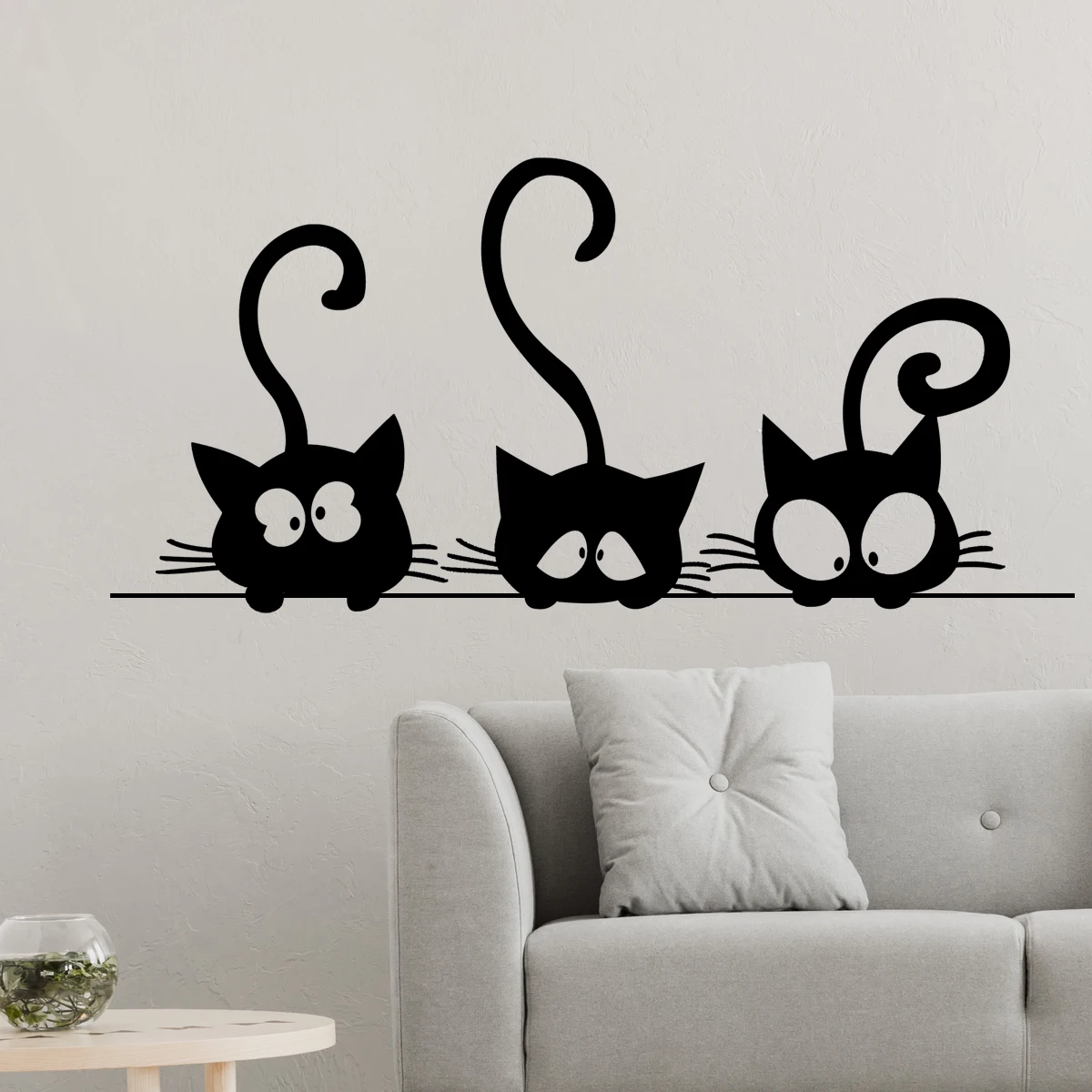 3 Funny Cats Wall Stickers For Living Room and Bedroom Home Decoration with Funny Eyes