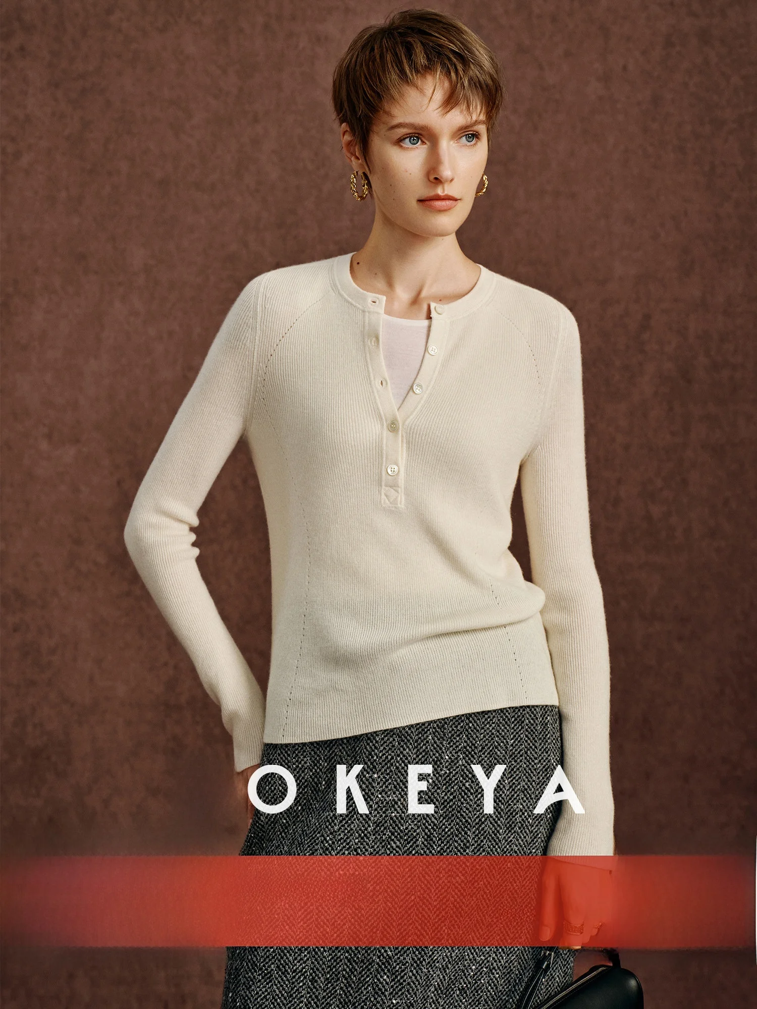 

CA Pure Camere Long Sve трикотажная основа irt женская облегающая одежда с воротником Генри осень-зима простая повседневная одежда