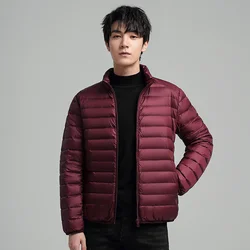 2024 Winter Men's Short Down Jacket Hat-less Collar Coat Washable Warm Cotton Jacket Casual Solid Color Versatile Men's Wear