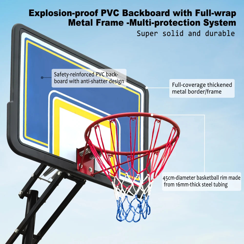 Portable Basketball Hoop for Youth Adults & Professional Match Adjustable Height 8.04 Ft To 10.01 Ft 39 Inch Backboard