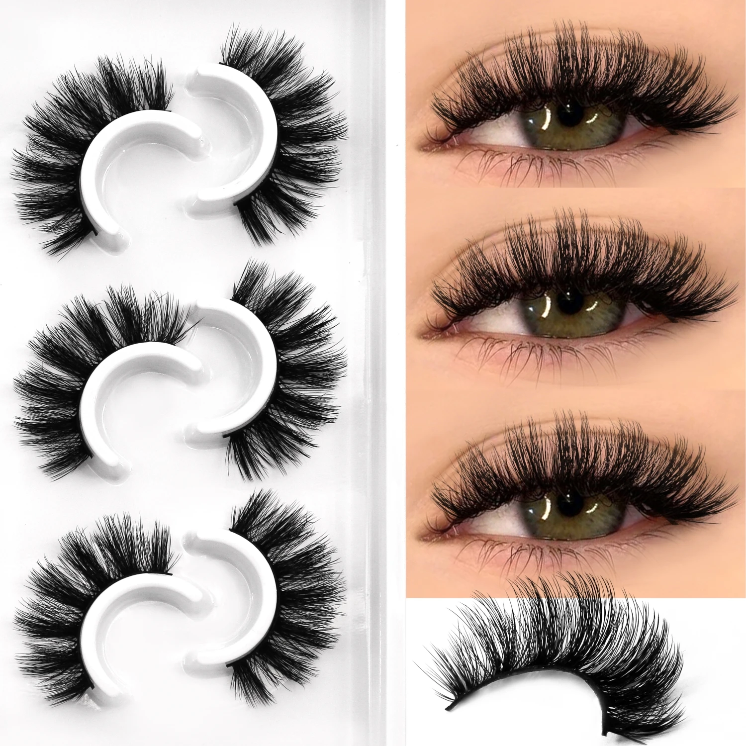 Veltrinay pestañas postizas pestañas de ojo de gato tiras finas pestañas de visón 3D pestañas postizas volumen esponjoso maquillaje de pestañas postizas dramáticas