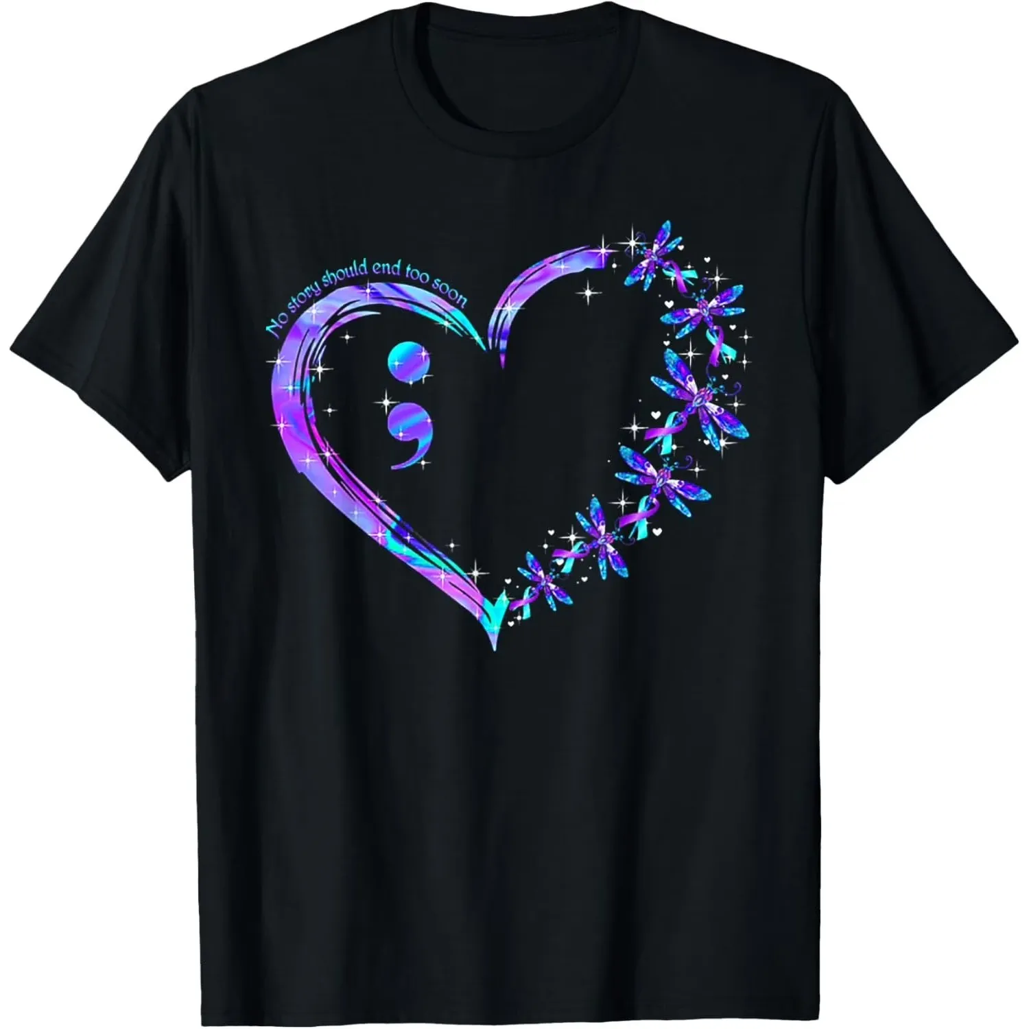 Suicide Prevention Awareness Heart T-Shirt Butterfly Graphic Print Cotton Short Sleeve Tee