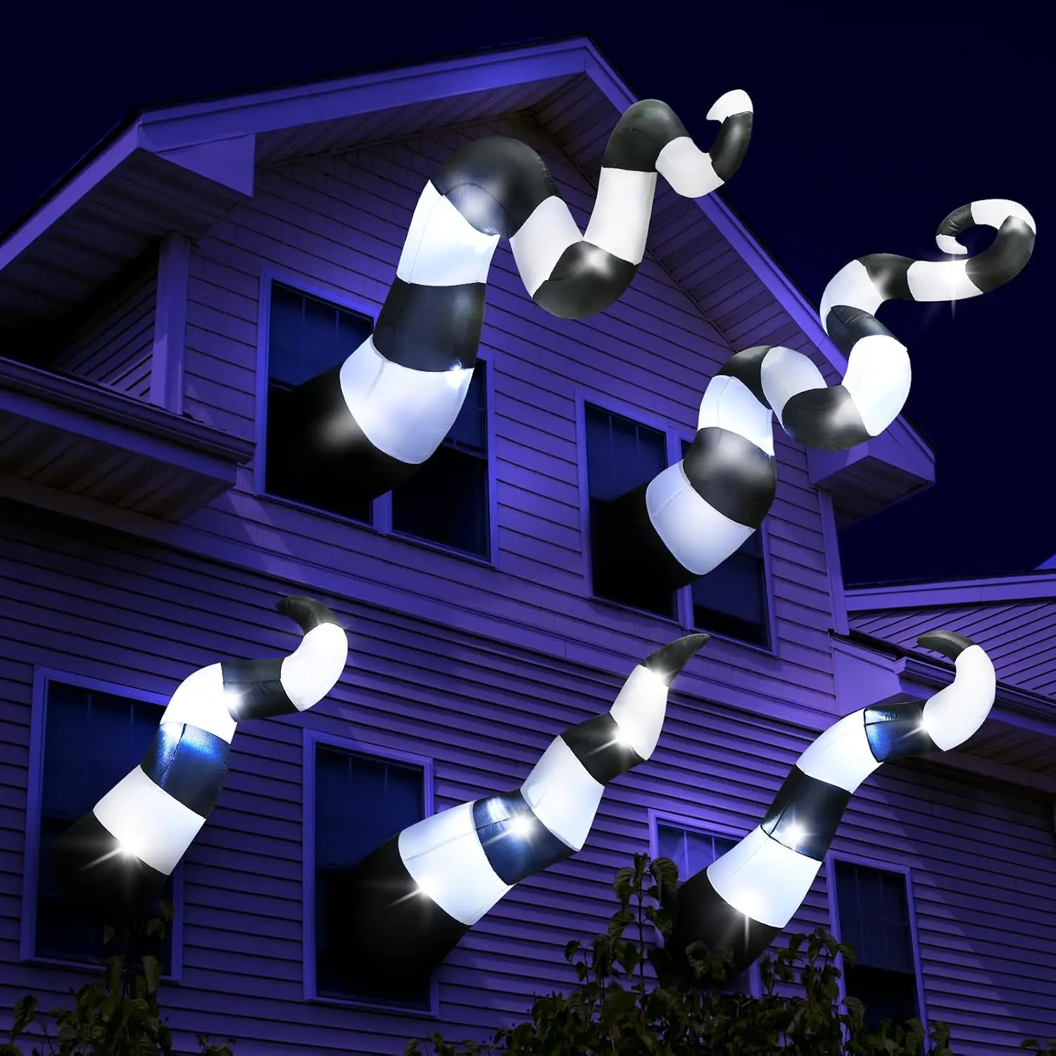 5 Pack 5 ft Halloween Inflatable Giant Striped Desert Worm with Built-in LED, Bursting out of Window, Blow Up Decor for Halloween Window Decoration Outdoor Yard Lawn Garden Holiday Party